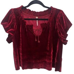 NWOT Free People Velvet Tie Front Detail Tee in Deep Red ♥️♥️ Size Small Holiday